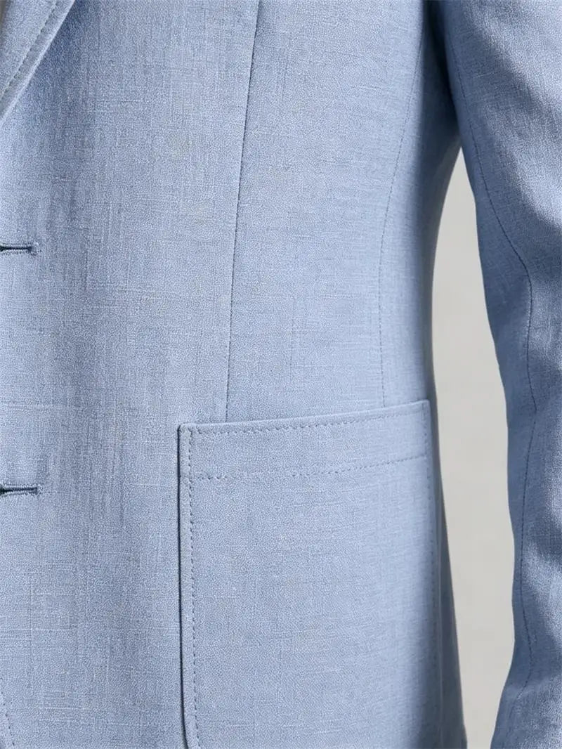 Men's Linen Suit Jacket Summer Thin Breathable Blazers Lapel Single-breasted Business Man Clothes Blazer Wedding Office Coat