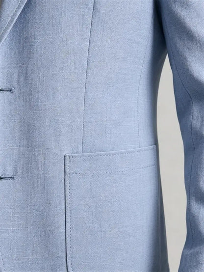 Men's Linen Suit Jacket Summer Thin Breathable Blazers Lapel Single-breasted Business Man Clothes Blazer Wedding Office Coat
