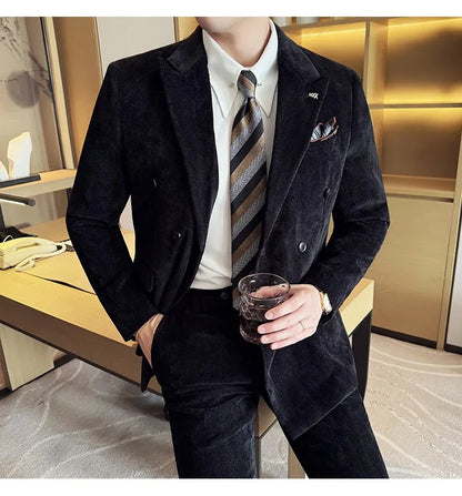 2025 Winter Woolen Men's Wedding Groom Suit Double Breasted Suit 3 Piece Set Business Casual Office Work Party Prom Dress Suits