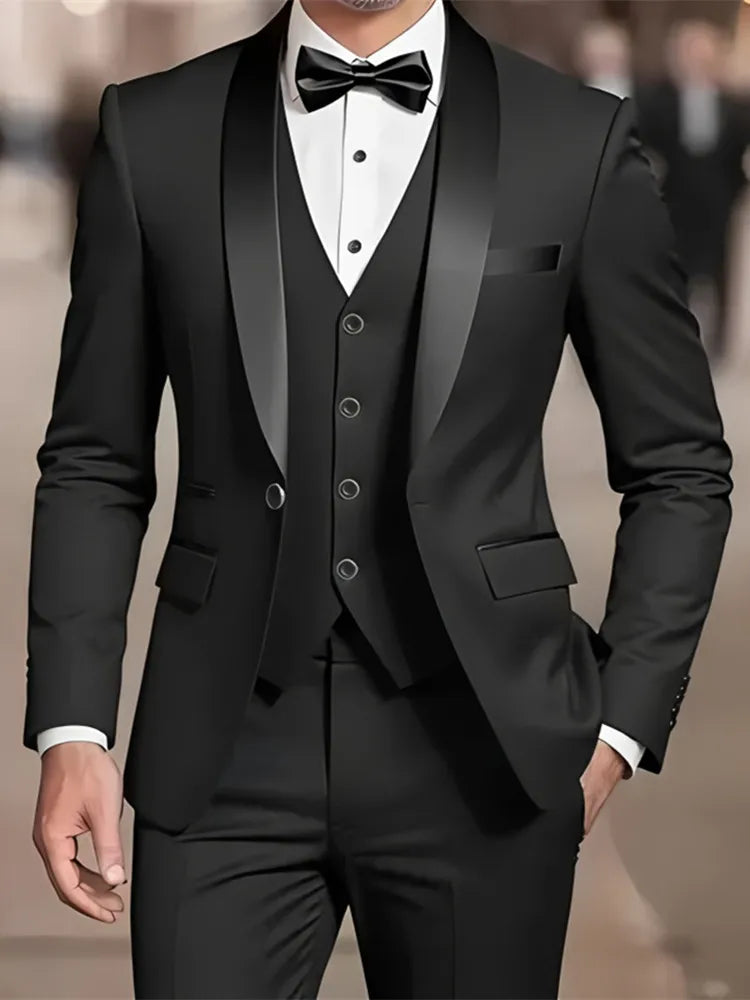 Ensemble de costume habillé pour homme, coupe ajustée, décontracté pour affaires, smoking de mariage, manches longues, revers crantés, marié