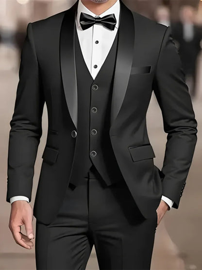 Ensemble de costume habillé pour homme, coupe ajustée, décontracté pour affaires, smoking de mariage, manches longues, revers crantés, marié