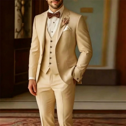 White And Brown Formal Men Suit Groom Groomsman Wedding Party Prom Business Male Tuxedos 3 Piece Set Blazer+Vest+Pants