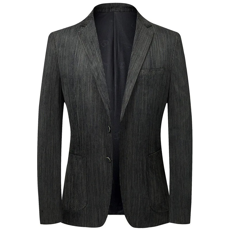 KIDWHXR Suit Coat Man Vintage Striped Single-breasted Male Blazer British Style Long Sleeve Pocket Slim Casual Men Outerwear