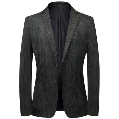 KIDWHXR Suit Coat Man Vintage Striped Single-breasted Male Blazer British Style Long Sleeve Pocket Slim Casual Men Outerwear