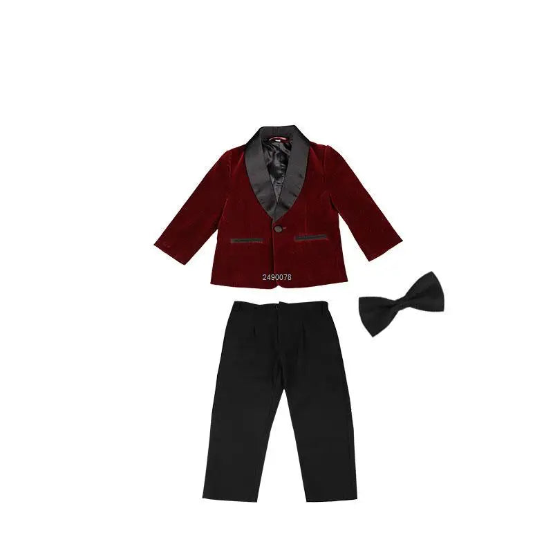 Kids 1 Year Birthday Dress Baby Boys Velvet Blazer Jacket Pants Photograph Suit Children Formal Wedding Performance Evening Wear