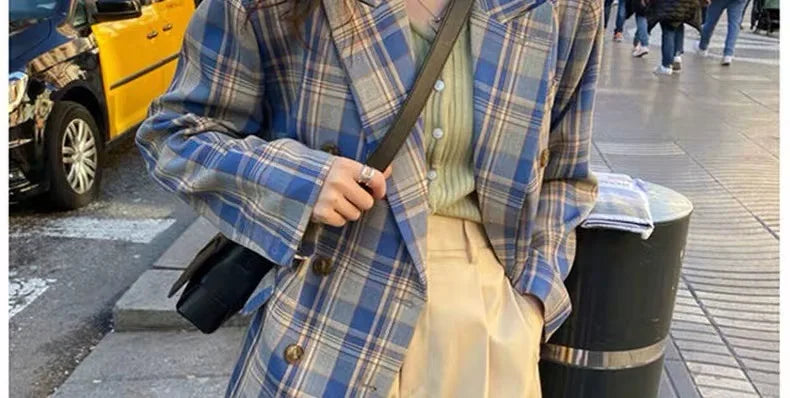 Spring Autumn 2024 British Style Women's Long Sleeve Loose Casual Plaid Jacket Elegant Outerwear Top Trendy Commute Wind