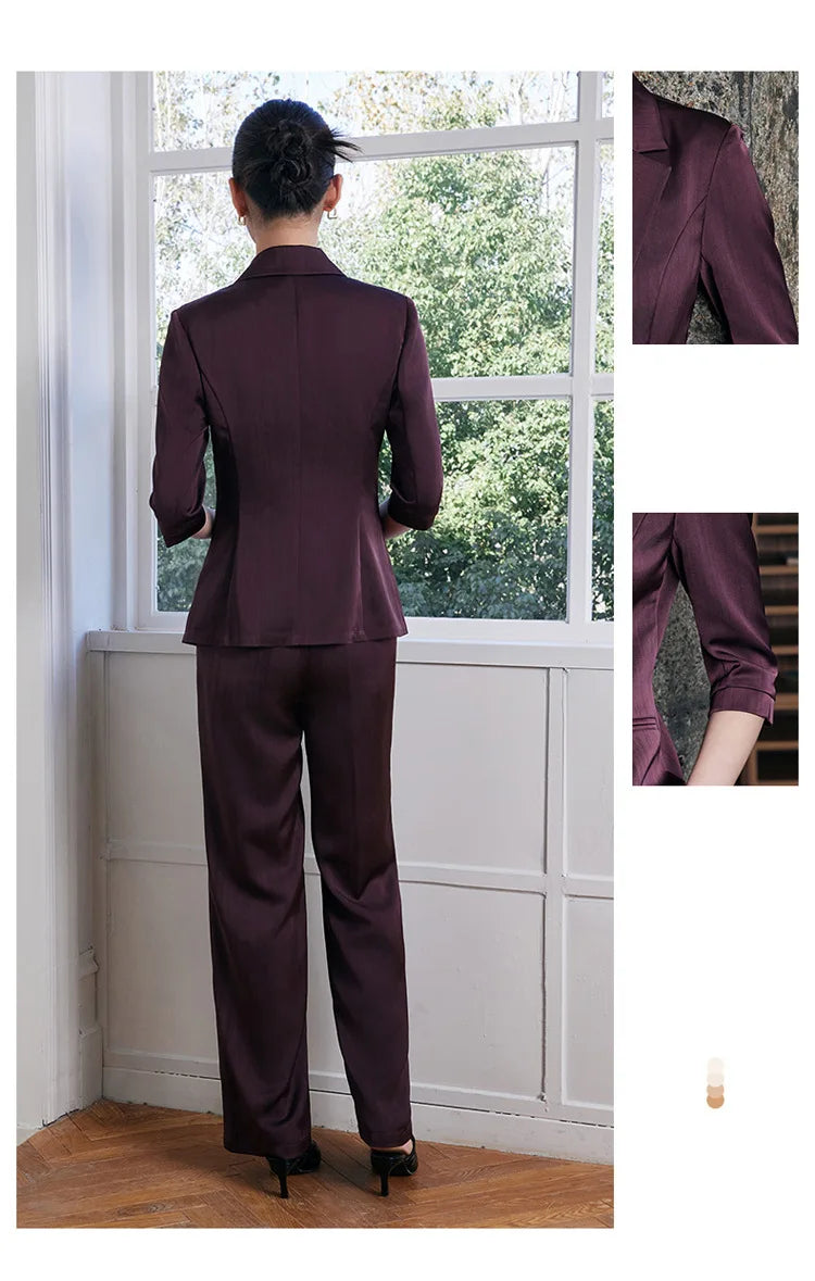 Elegant Women 2025 Spring Summer Professional Suit OL Business Interview Manager Commuting Work Wear Blazer And Pants Sets