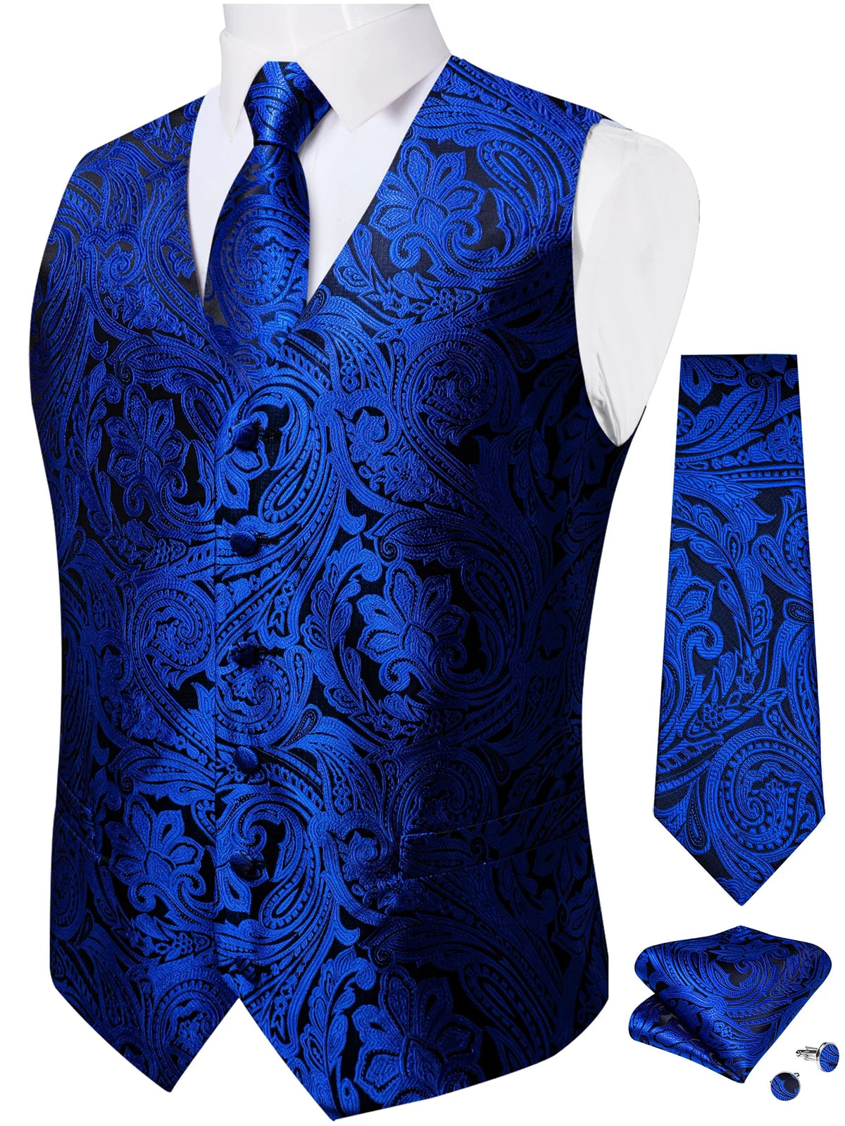 Men's Suit Vest and Tie Set – Single Breasted Waistcoat with Necktie and Pocket Square for Weddings and Business Events