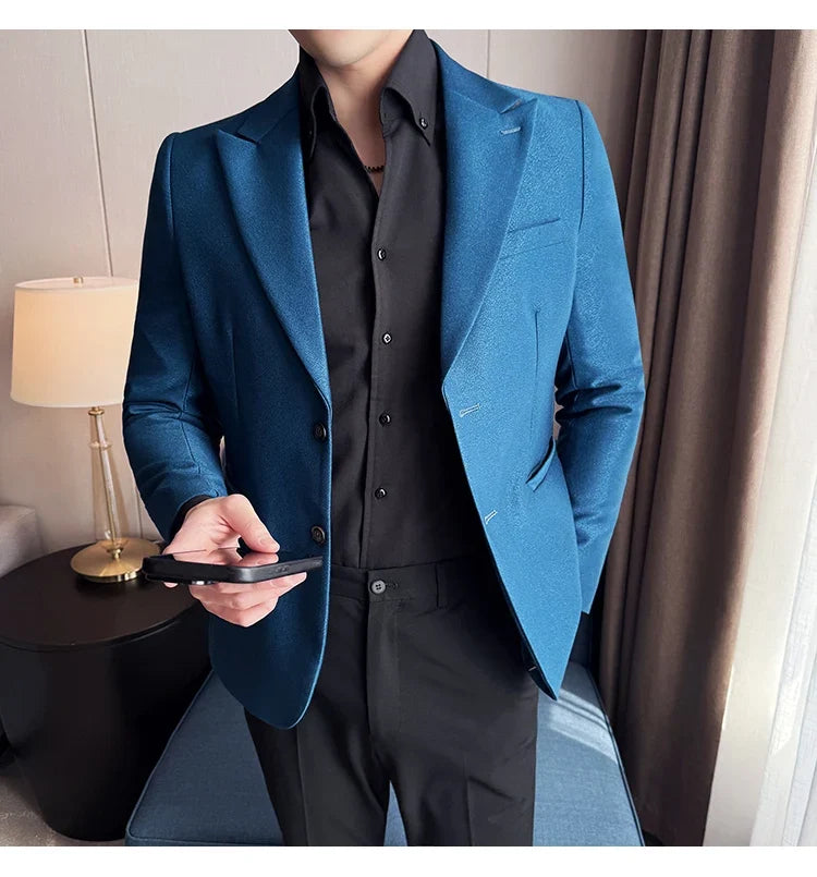High-end Shiny Business Casual Suit Jacket Men British Style Slim Fit Office Work Men Blazers Wedding Groom Dress Coats 2025