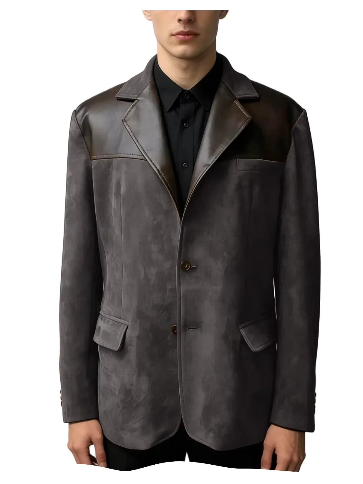 Men's Suede Blazer Single Breasted Slim Fit Classic Suit