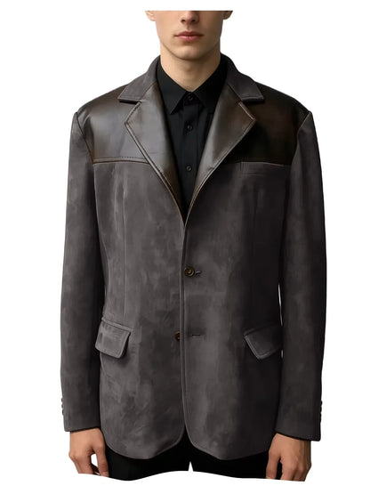 Men's Suede Blazer Single Breasted Slim Fit Classic Suit