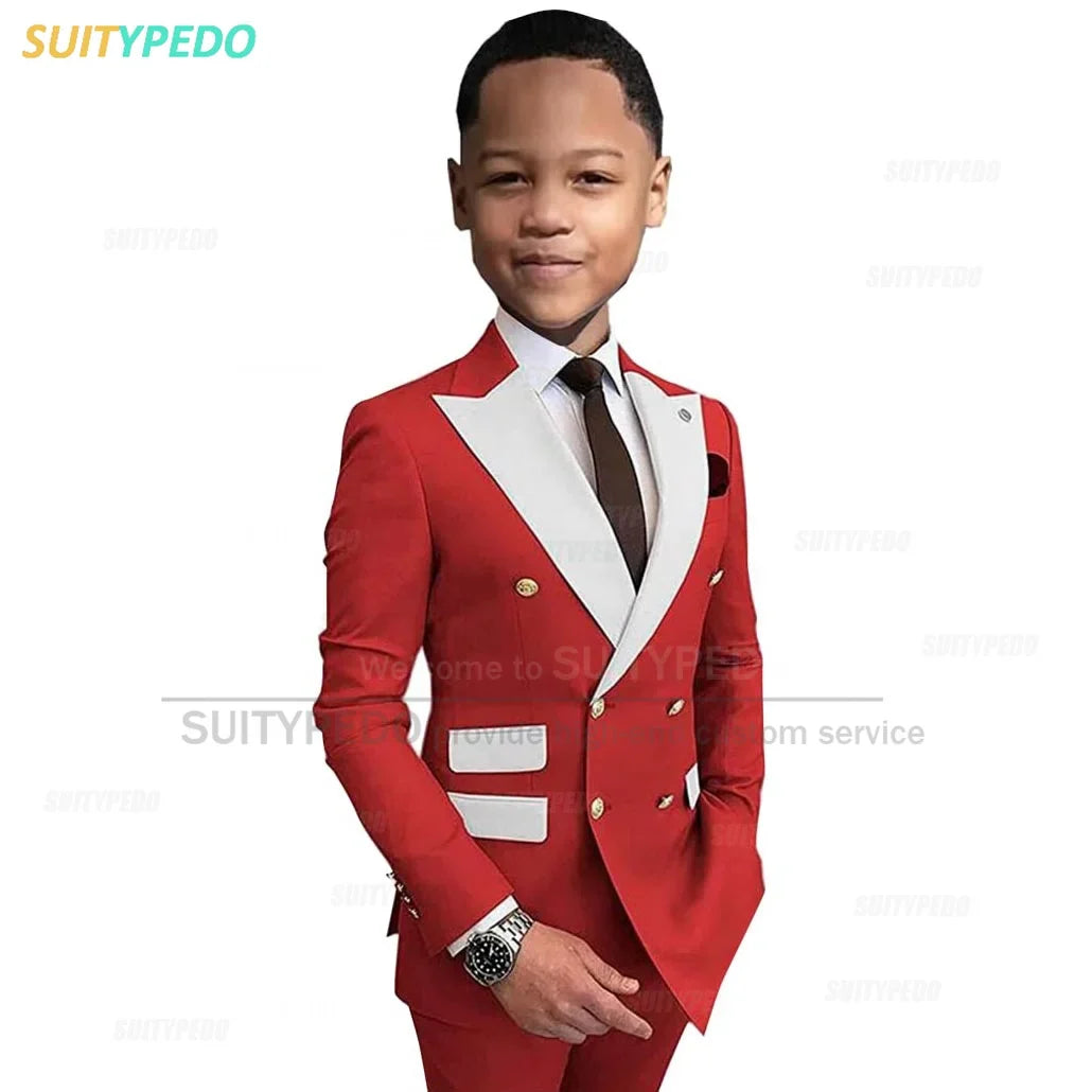 Formal Suit Attire Wedding Party Elegant Children Costume Peak Lapel Jacket Pants 2 Pieces Tuxedos Slim Fit Suits For Boys