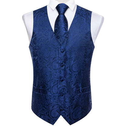 Men's Paisley Waistcoat Set – Single Breasted Formal Vest with Necktie and Pocket Square for Weddings and Business Events