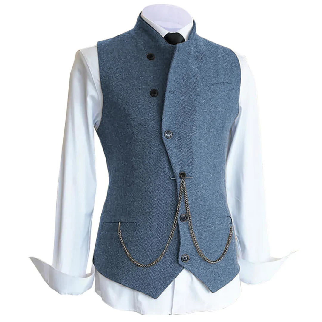 Men's Herringbone Suit Vest – Single Breasted Formal Waistcoat for Wedding & Events