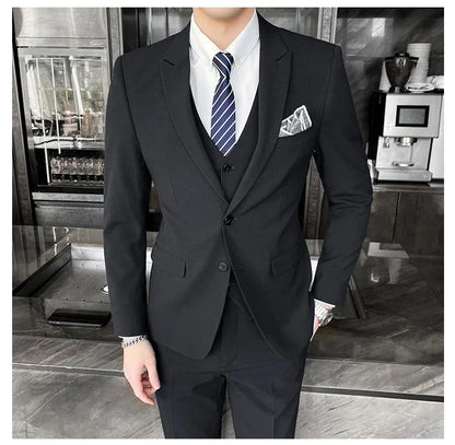 2025 Slim Fit Three-Piece Business Suit Set High-End Korean Style Wedding Groom Party Dress Suit Vest Trousers M-4XL