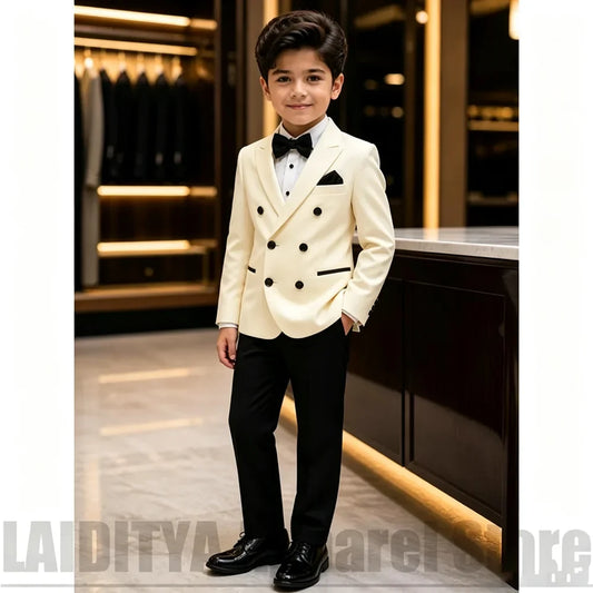 Boys Double Breasted Suit Two Piece Chic Peak Lapel Tuxedo Kids Wedding Page Boy Gala Evening Birthday Formal Party Outfit