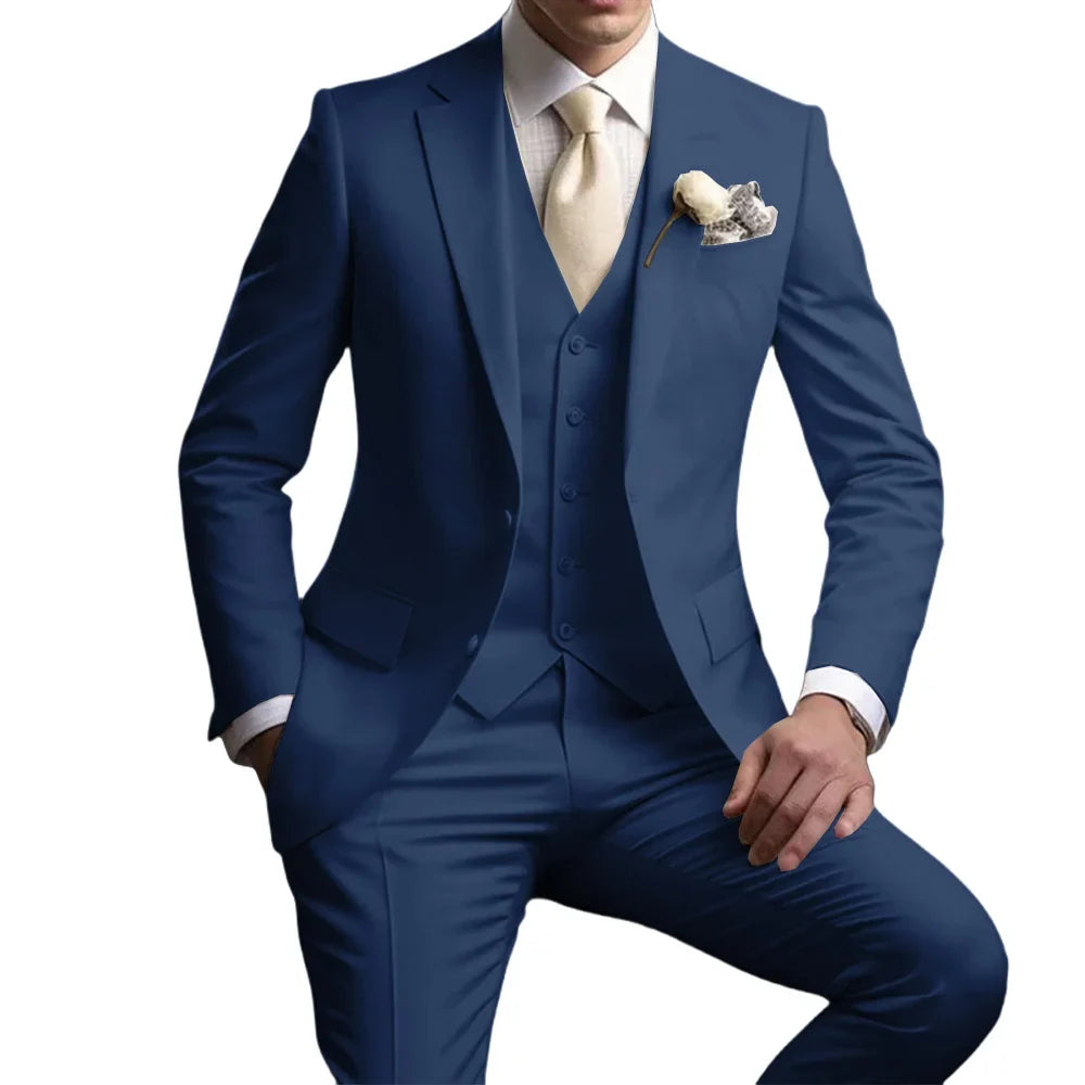 Men's Notched Lapel Suit Set 3 Pieces Wedding Groom Sets Autumn Long Sleeve Tuxedo For Men Banquet Party Outfit Dancing Wear