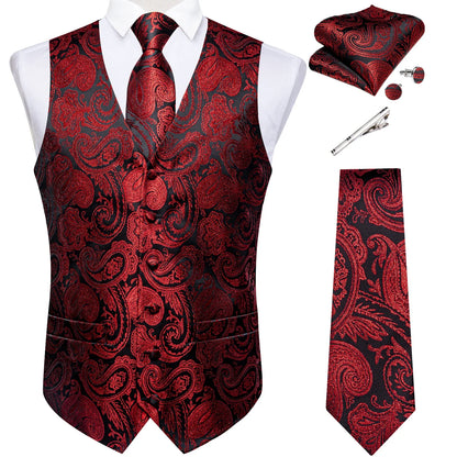 Men's Suit Vest Set with Tie, Handkerchief & Cufflinks for Wedding & Banquet