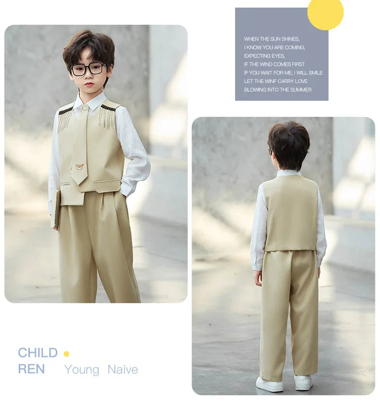 Children's New Chinese Style Clothing Set Fower Boys Baby's First Birthday Party Dress Kids Host Catwalk Performance Costume