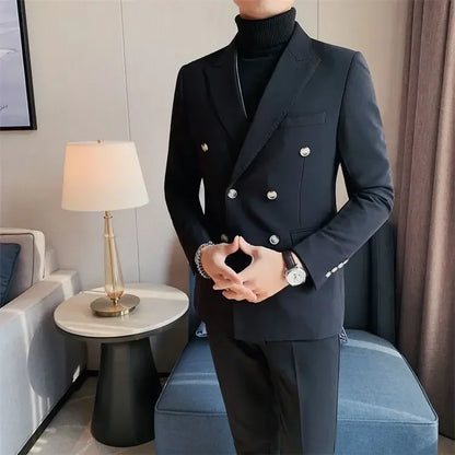 Men's Double Breasted Blazer Korean Style for Banquet and Business