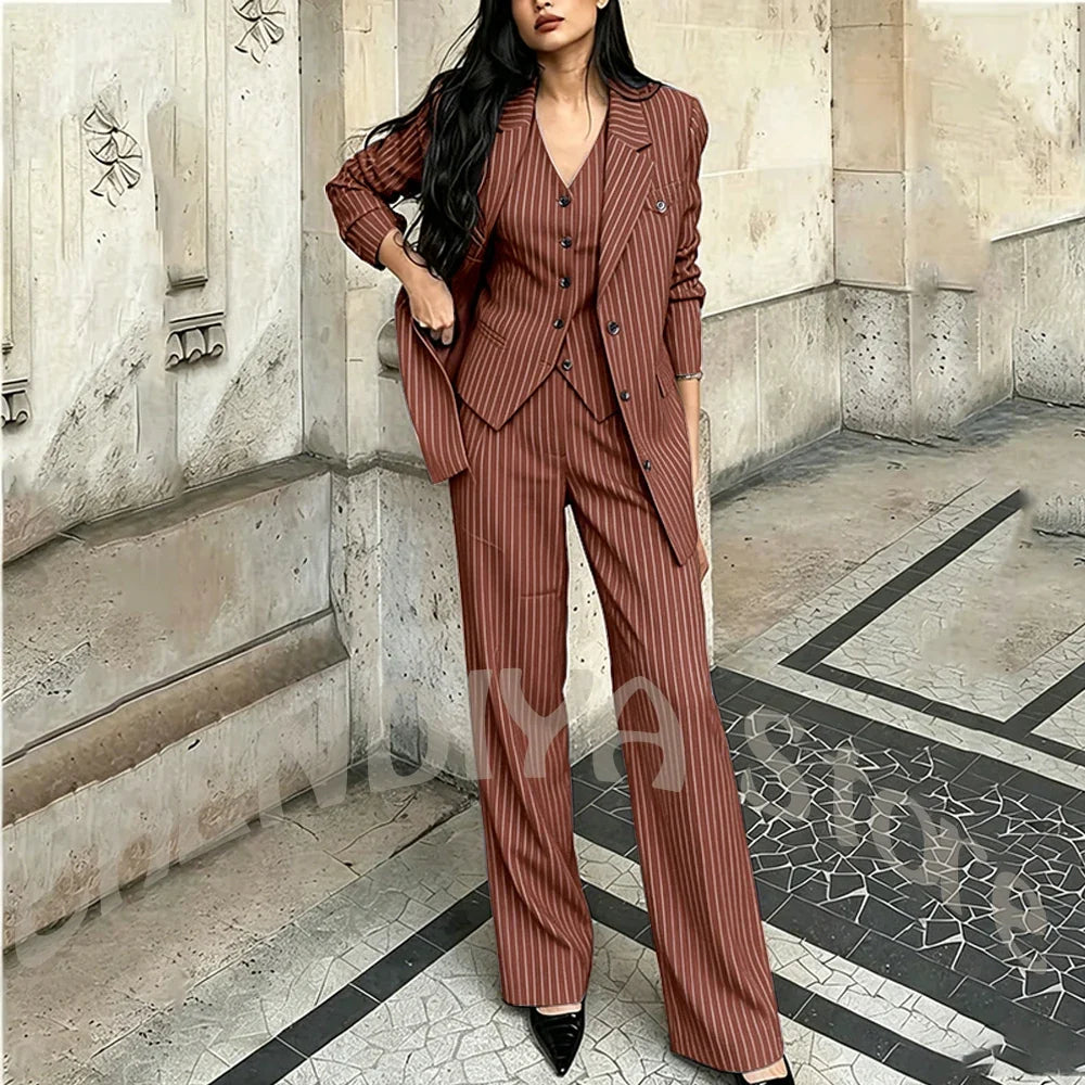 Tailor-Made Striped Suit For Women High Quality Peaked Lapel Single Breasted Three Piece Business Office Lady Formal Outfit