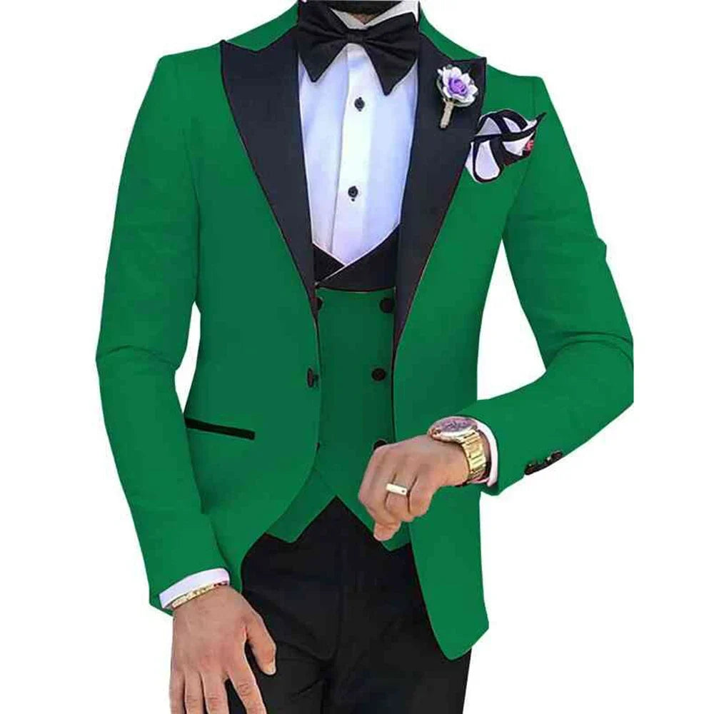 Fashion Groom Wear Slim Fit Peak Lapel Gentlemen Suits for Men 3 Piece (Jacket+Pants+Vest) Costume Homme