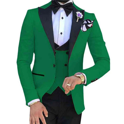Fashion Groom Wear Slim Fit Peak Lapel Gentlemen Suits for Men 3 Piece (Jacket+Pants+Vest) Costume Homme