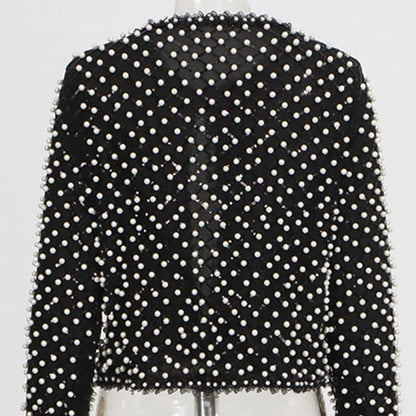 High Street Embroidered Flares Patchwork Mesh Jacket Long-sleeved O-Neck Slim-fit Pearl Jackets 2026 Women Coat 2026 New