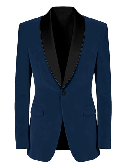 Men's Velvet Tuxedo Blazer Black Trim Shawl Lapel Slim Fit 1-Button Flap Pockets Suit Jacket Formal Wedding Party Sport Coats