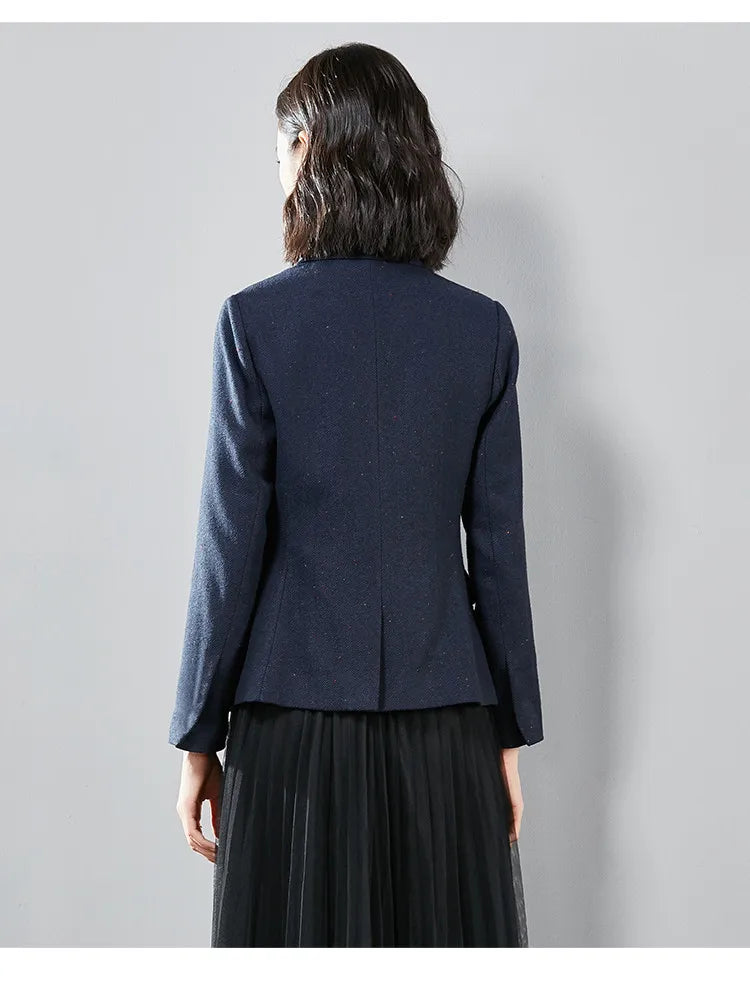 Commute Women's Blazers Autumn Winter Office Lady Solid Jackets Single Button Notched Lapel Woolen Coats Woman V7065