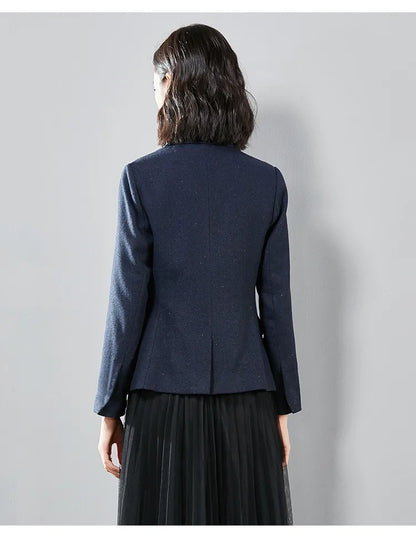 Commute Women's Blazers Autumn Winter Office Lady Solid Jackets Single Button Notched Lapel Woolen Coats Woman V7065