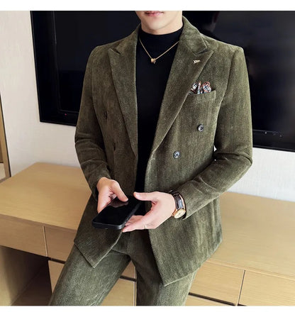 2025 Winter Woolen Men's Wedding Groom Suit Double Breasted Suit 3 Piece Set Business Casual Office Work Party Prom Dress Suits