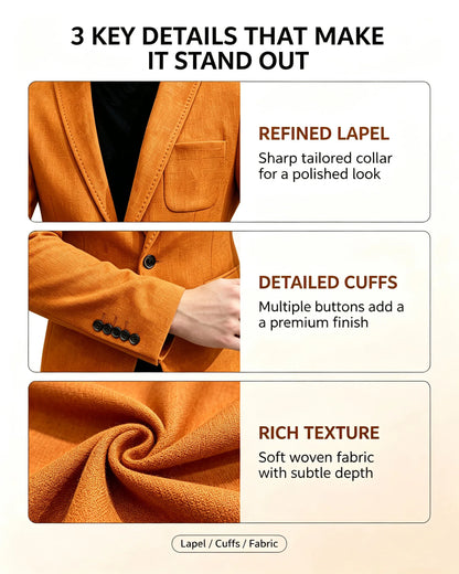 Cotton Linen Blend Men Suit Blazer Slim Fit Breathable Soft Man Jacket For Business Wedding Office Daily Vacation Outdoor Coat