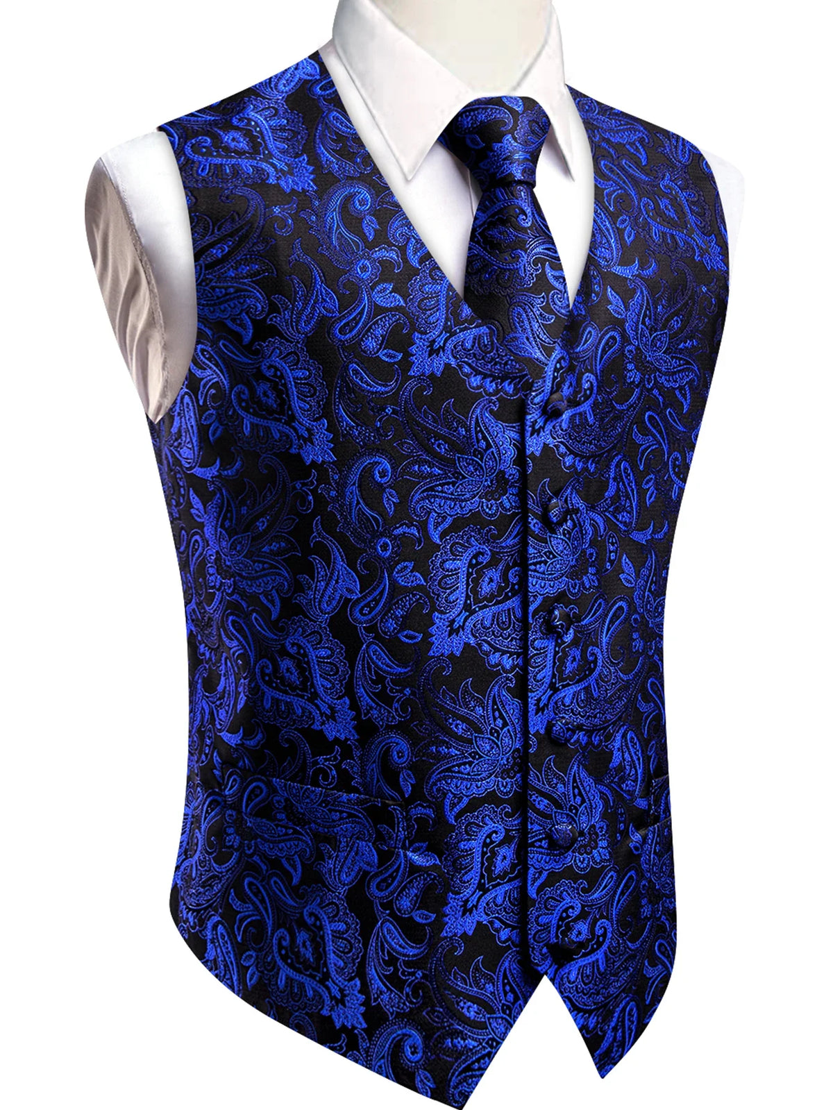 Men's Paisley Suit Vest Tie Set – Royal Blue, Red, Brown & Orange | Wedding & Business Waistcoat