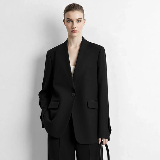 Women V-Neck Blazer Oversized Wide Shoulder Tunic Minimalist Business Loose Jacket Casual 2026 Autumn Woman Coats 12653021