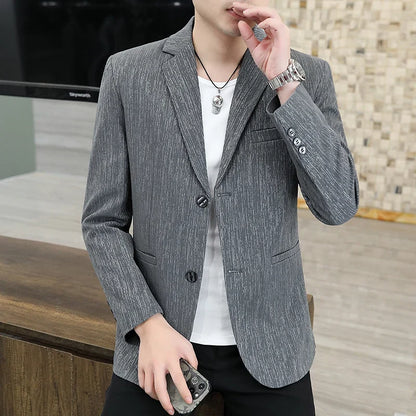 Blazer Men's Business Gentleman Korean Wedding Fashion Trend, Slim Fit, Breathable, Striped, Versatile, High-end Casual Blazer
