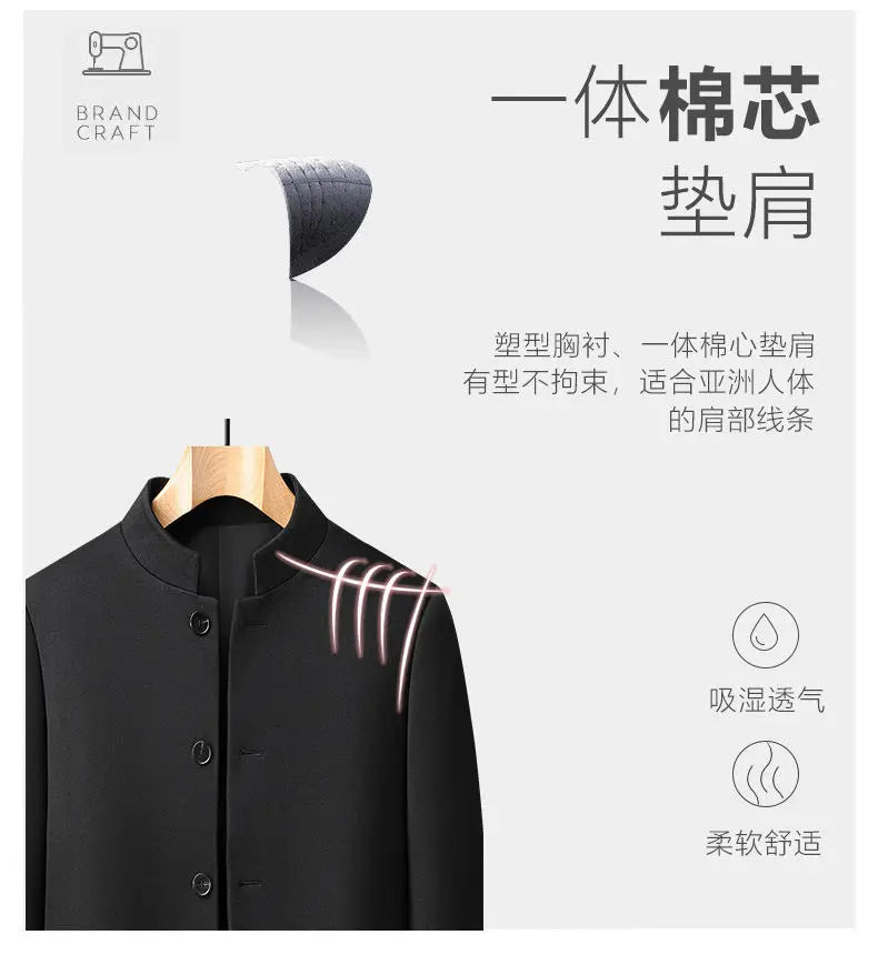 Blazer Men Smart Casual Stand Collar Korean Style Black Business Coat