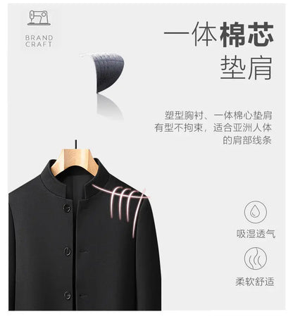 Blazer Men Smart Casual Stand Collar Korean Style Black Business Coat