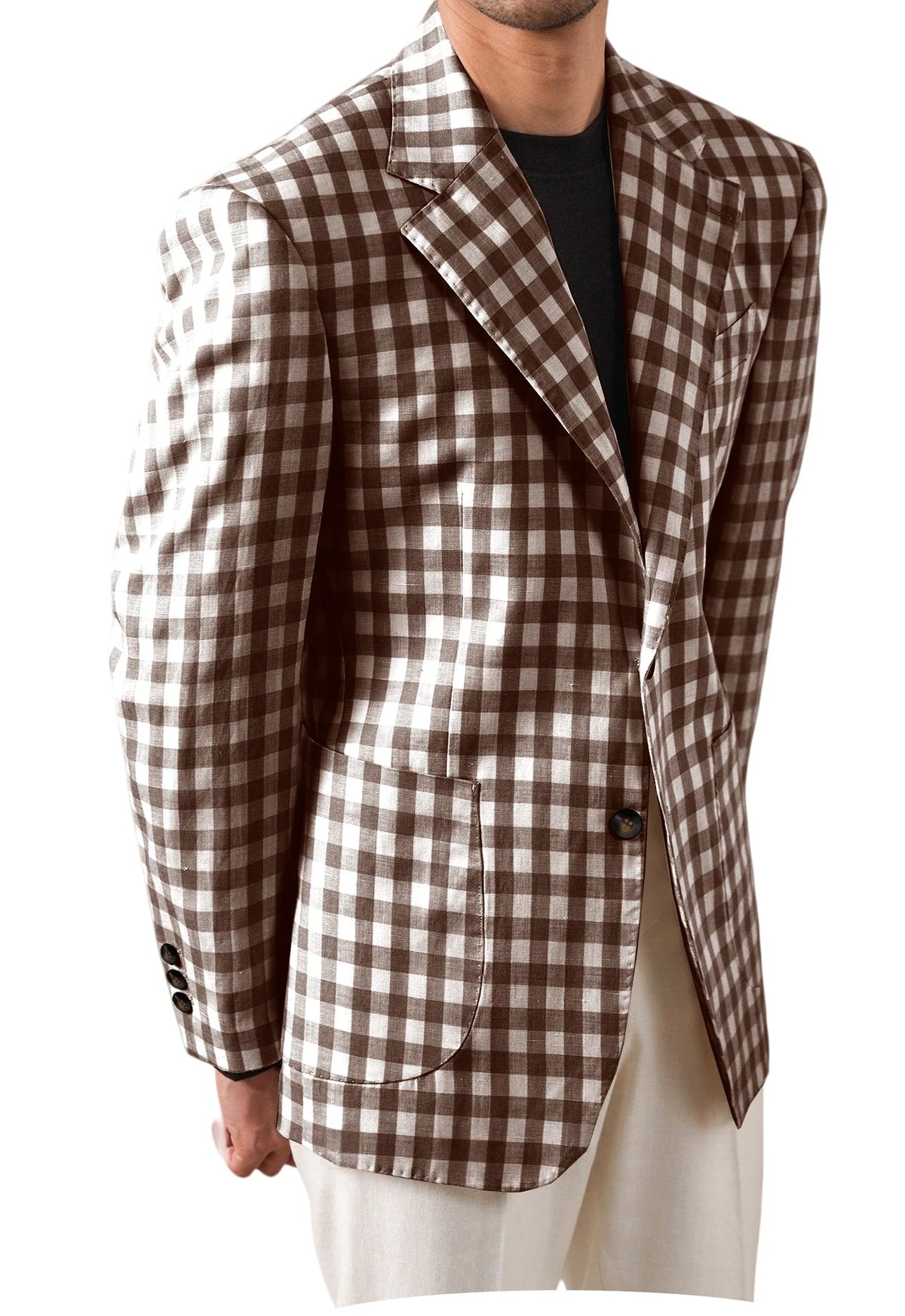 Men's Checkered Cotton Blazer Notched Lapel Single-Breasted Casual Business Summer Sport Coat with Patch Pockets