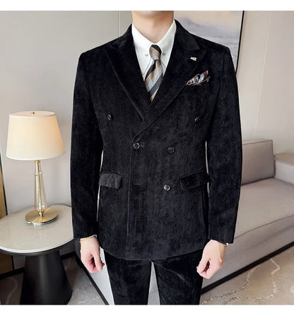 2025 Winter Woolen Men's Wedding Groom Suit Double Breasted Suit 3 Piece Set Business Casual Office Work Party Prom Dress Suits