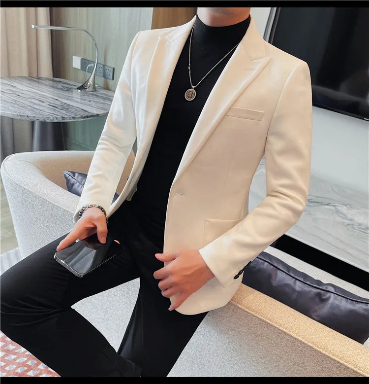 2024 Autumn Winter Men's Suede Suit Jacket High End Business Casual Blazers Slim Fit Wedding Groom Street Wear Social Dress Coat