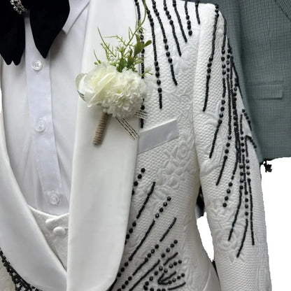 Newest Jacquard Beaded Single Breasted Tuxedo For Men Banquet Prom Wear Luxurious High Quality Men's Suits Wedding Groom Sets