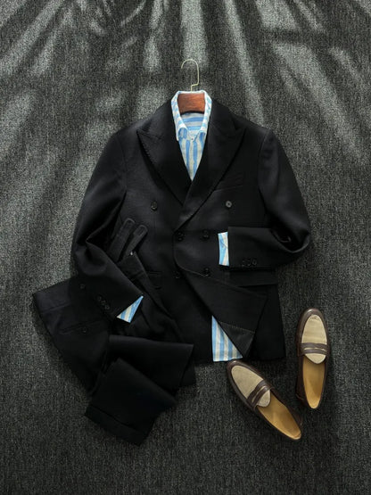 Men Business Work Formal Suits Host Banquet Groom Blazer Two Piece Set Long Sleeve Double Breasted Ankle Length Pant Outfits