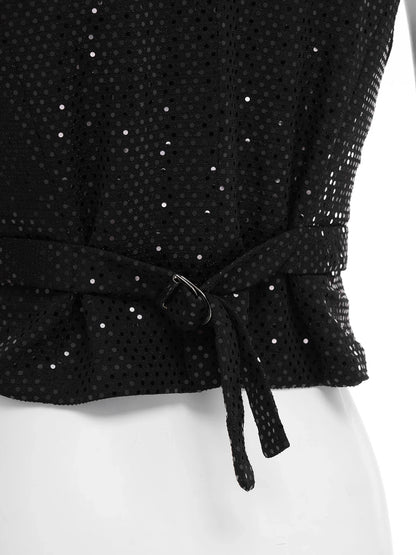 Womens Sleeveless Vests Nightclub Party Tops Sequined Waistcoat Clubwear Music Festival Vest 60s Disco Rave Jazz Dance Cosutme
