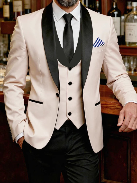 Men Suit 3 Pieces White Black Single Button With Lapel For Wedding Groom Banquet Party Business Work Daily Jacket Vest Pants