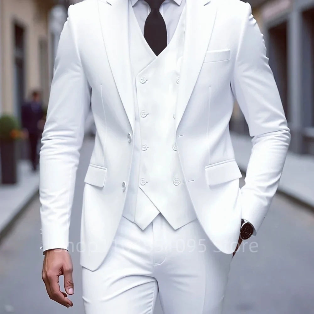 High Quality Men Wedding Suits Fashion Male Business Social Dance Party Dress Peak Lapel Blazers Pants with Vest for Party Prom
