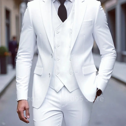 High Quality Men Wedding Suits Fashion Male Business Social Dance Party Dress Peak Lapel Blazers Pants with Vest for Party Prom