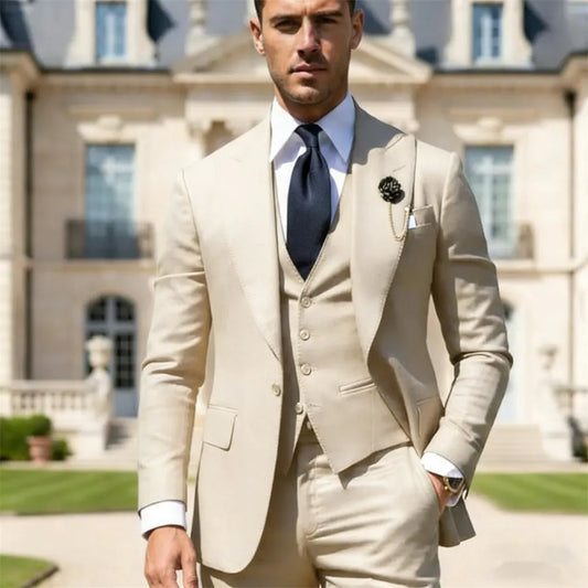 Men's 3-Piece Formal Suit – Slim Fit Classic Dress Suit for Groom, Office & Special Events