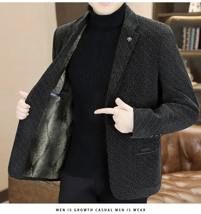 Middle-aged and young business suits, golden mink fleece casual Chenille woolen jackets for men in autumn and winter, with added