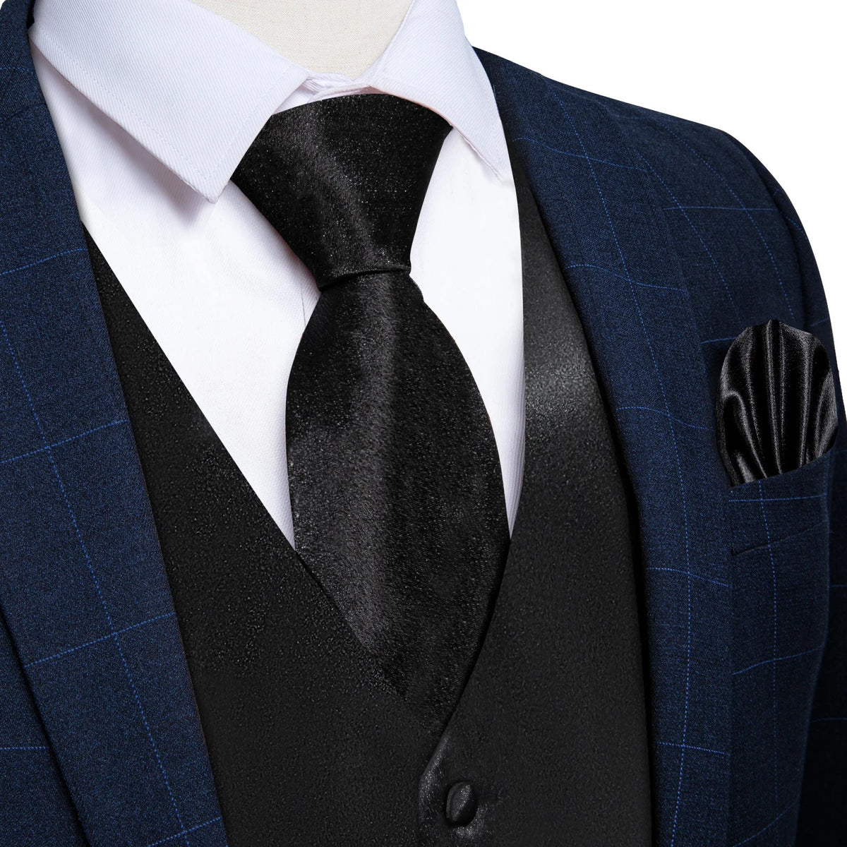 Men's Formal Vest Suit Set — Solid Color Waistcoat with Tie & Pocket Square for Weddings & Parties